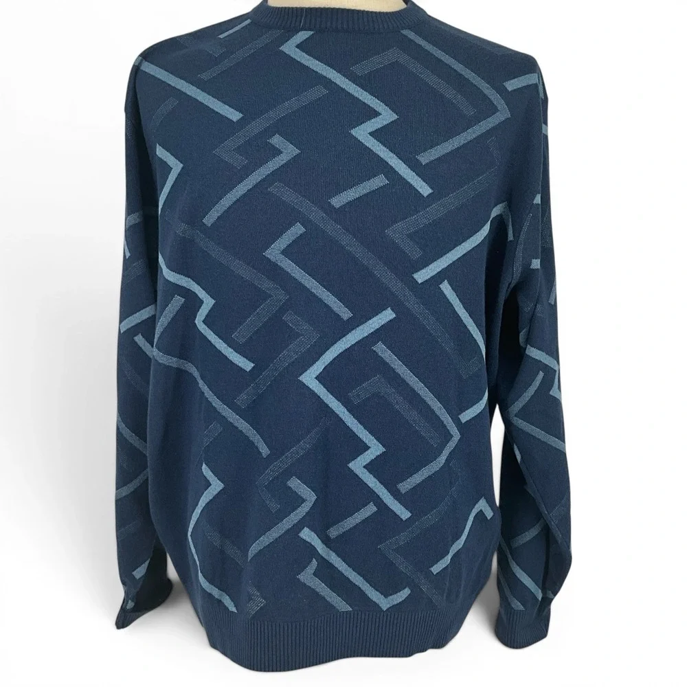 Vtg St.‎ Croix Collections Mondo Uomo Geometric Silk Blend Knit Sweater Mens XL